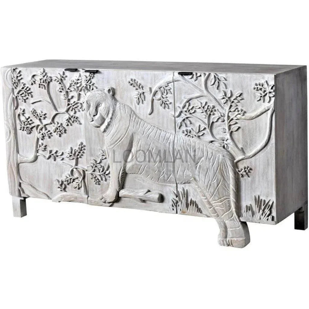 Mother Nature White Sideboard Tiger Front Doors - LOOMLAN - LOOMLAN - Sideboards