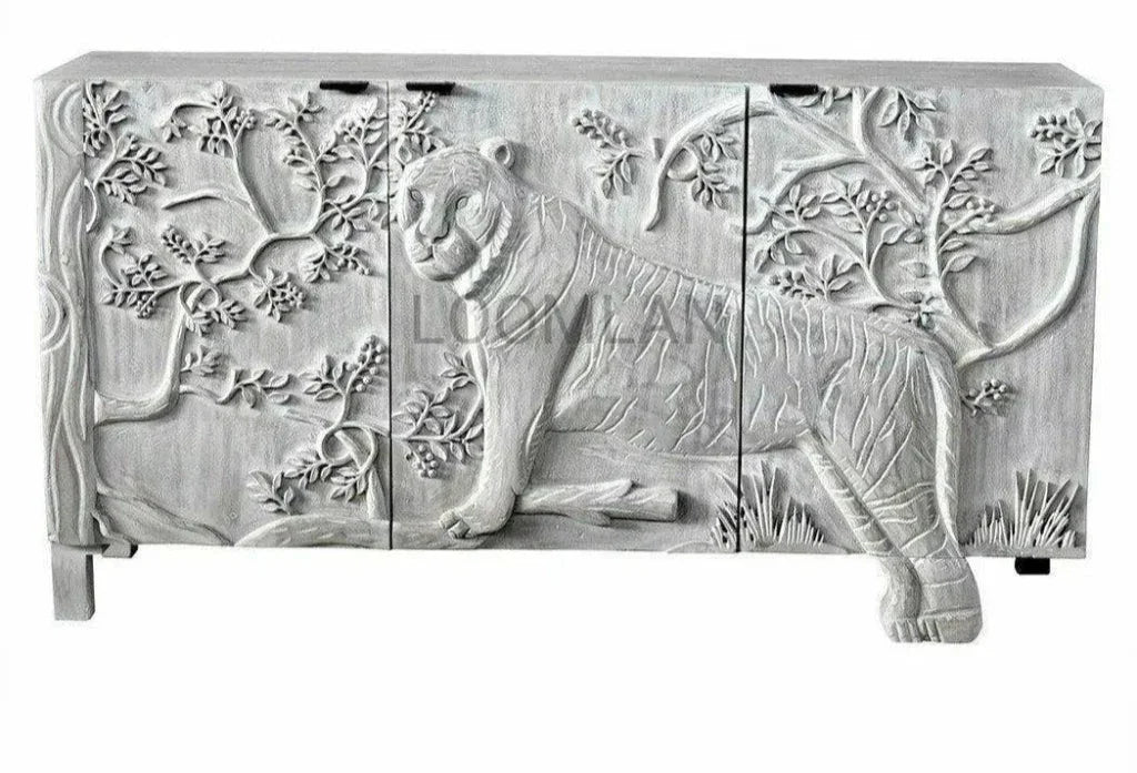 Mother Nature White Sideboard Tiger Front Doors - LOOMLAN - LOOMLAN - Sideboards