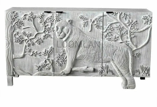 Mother Nature White Sideboard Tiger Front Doors - LOOMLAN - LOOMLAN - Sideboards