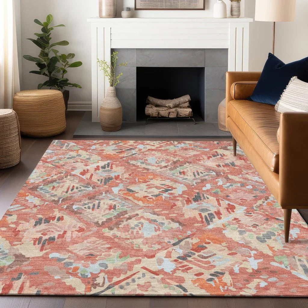 Elyndra Orange Washable Indoor - Outdoor Rug - LOOMLAN - LOOMLAN Rugs - Outdoor Rugs