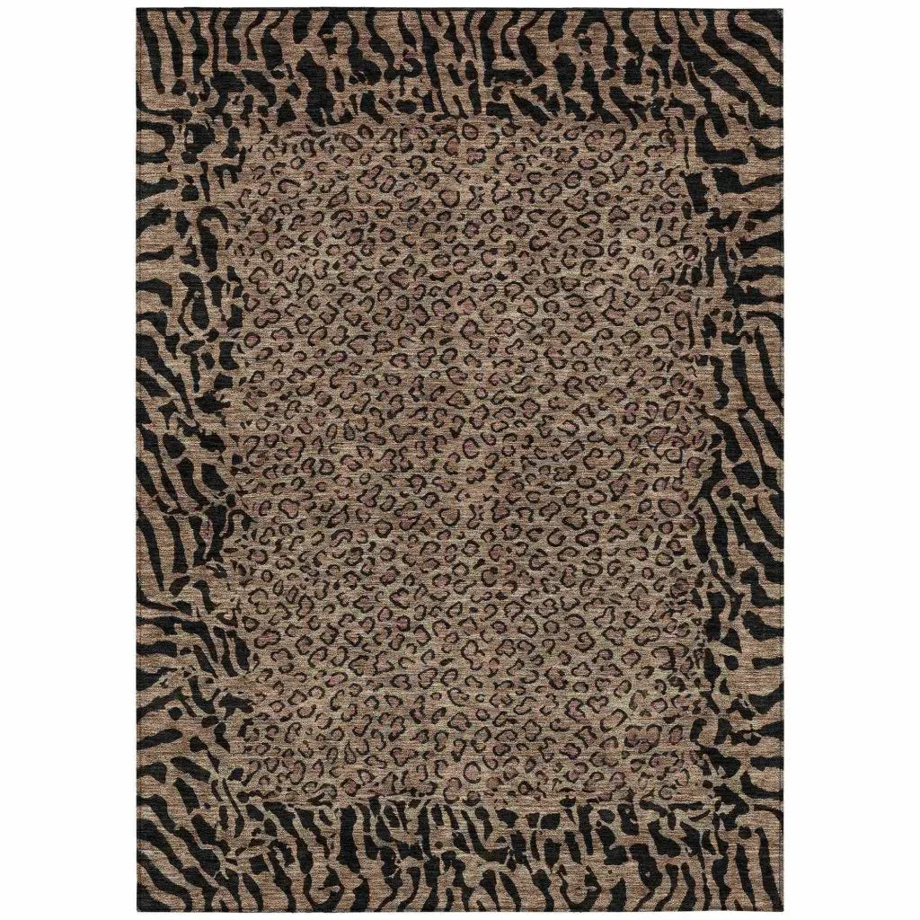 Elyvia Brown Washable Indoor - Outdoor Rug - LOOMLAN - LOOMLAN Rugs - Outdoor Rugs