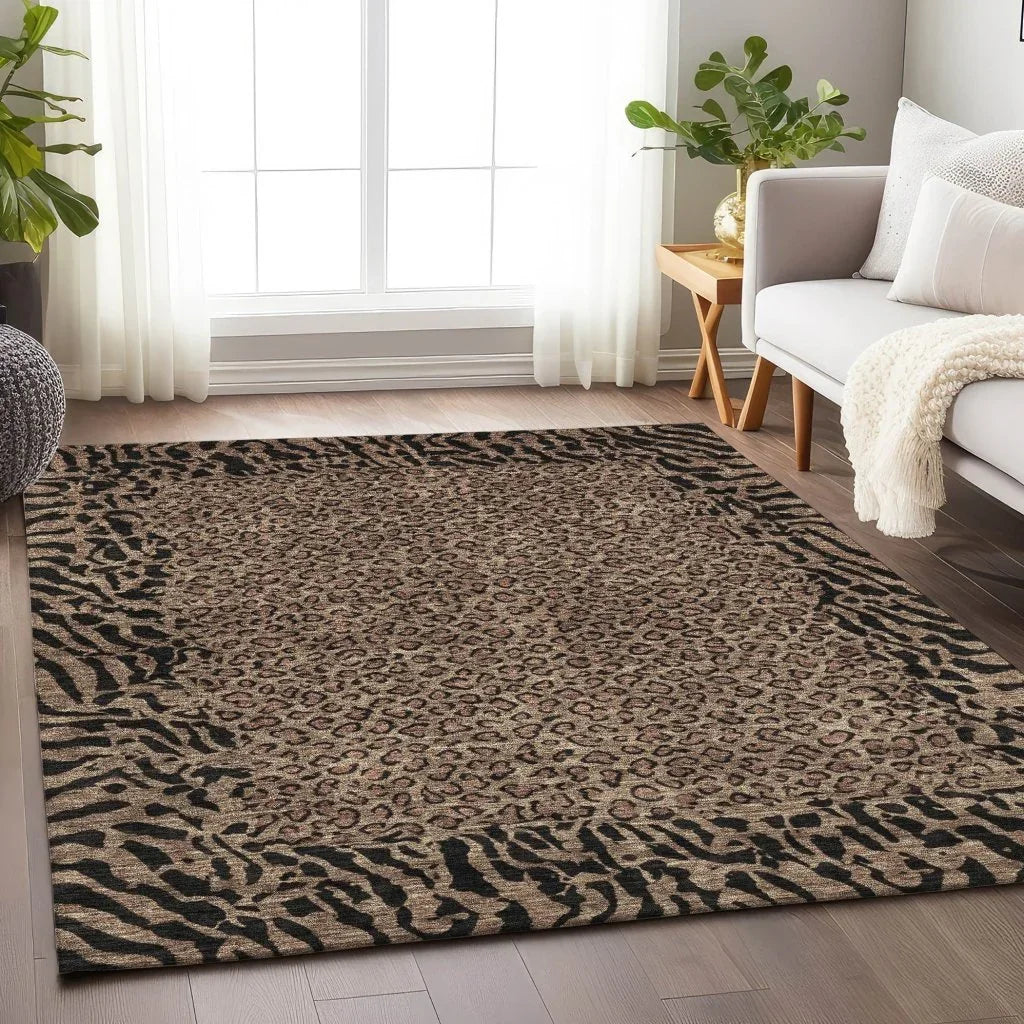 Elyvia Brown Washable Indoor - Outdoor Rug - LOOMLAN - LOOMLAN Rugs - Outdoor Rugs