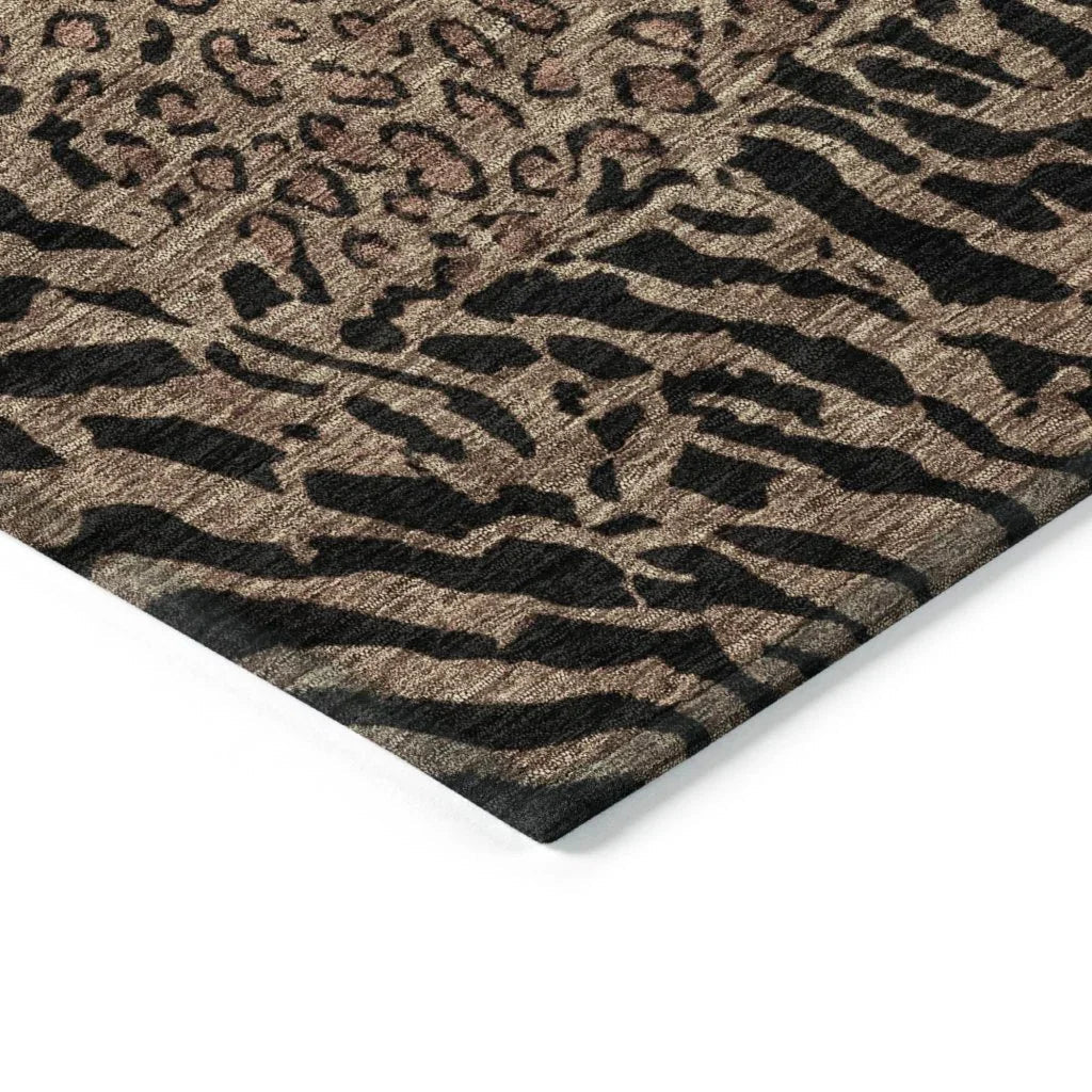 Elyvia Brown Washable Indoor - Outdoor Rug - LOOMLAN - LOOMLAN Rugs - Outdoor Rugs