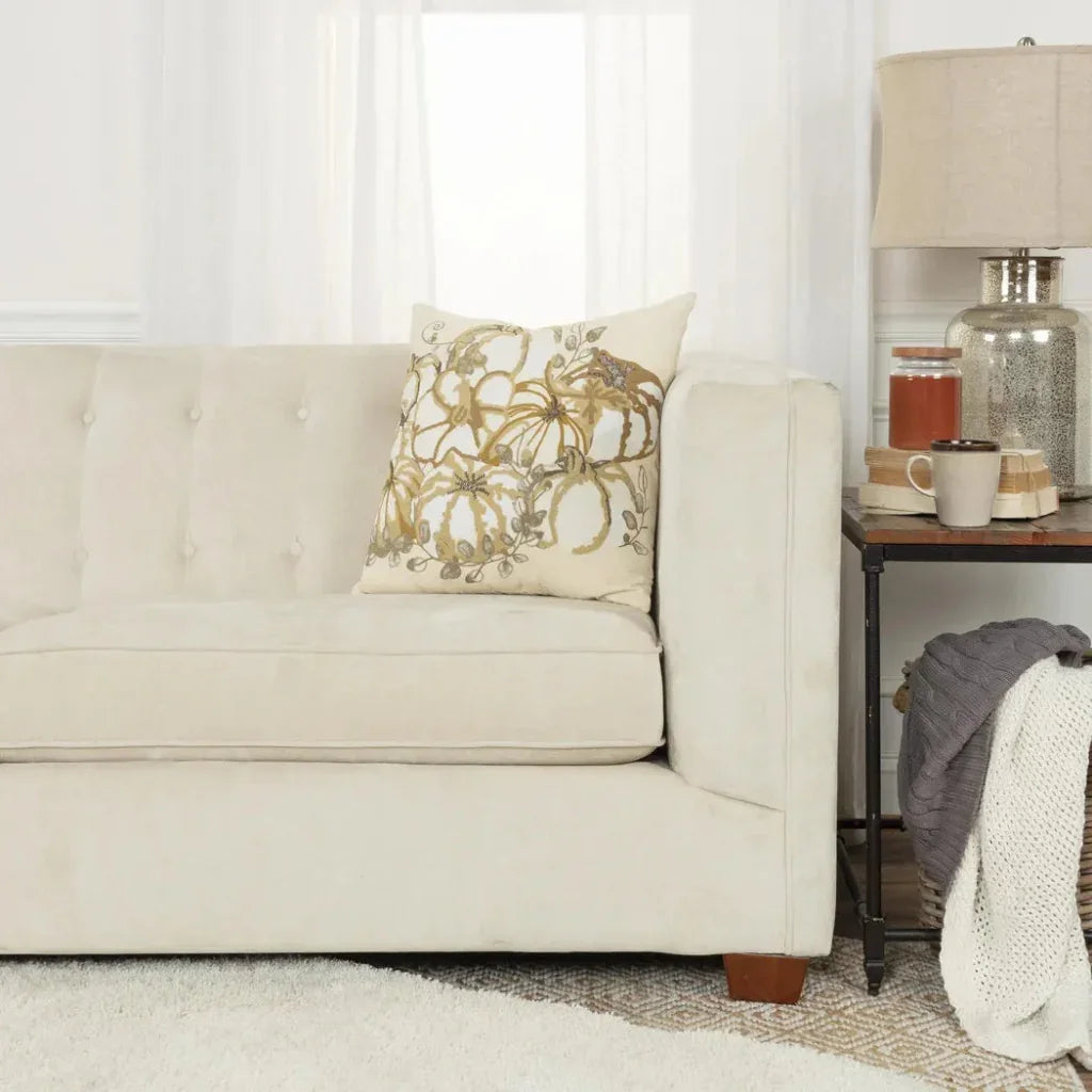 Embroidery Pumpkins Khaki Pillow With Insert - LOOMLAN - LOOMLAN - Throw Pillows