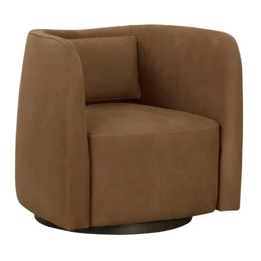 Emilie Leather Swivel Lounge Chair-Lounge Chairs-SUNPAN-Nubuck Caramel-LOOMLAN