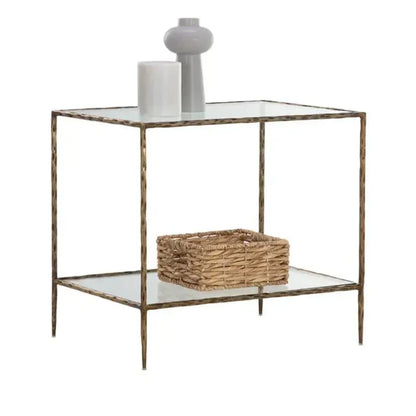 Emine Iron Framed Glass Nightstand - LOOMLAN - SUNPAN - Nightstands