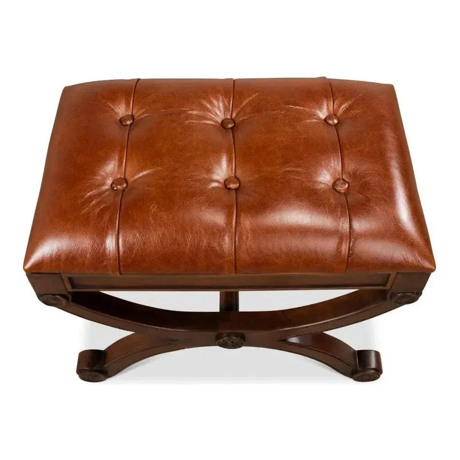 Empire Stool With Leather - LOOMLAN - Sarreid - Poufs and Stools