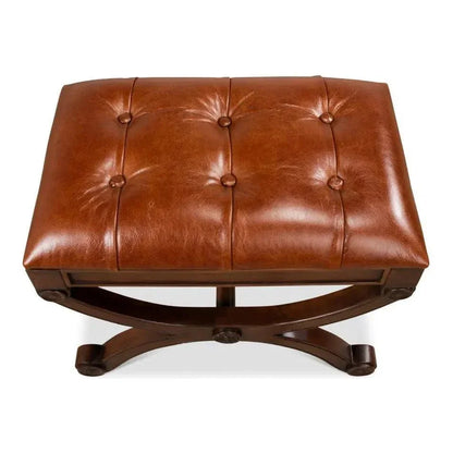 Empire Stool With Leather - LOOMLAN - Sarreid - Poufs and Stools