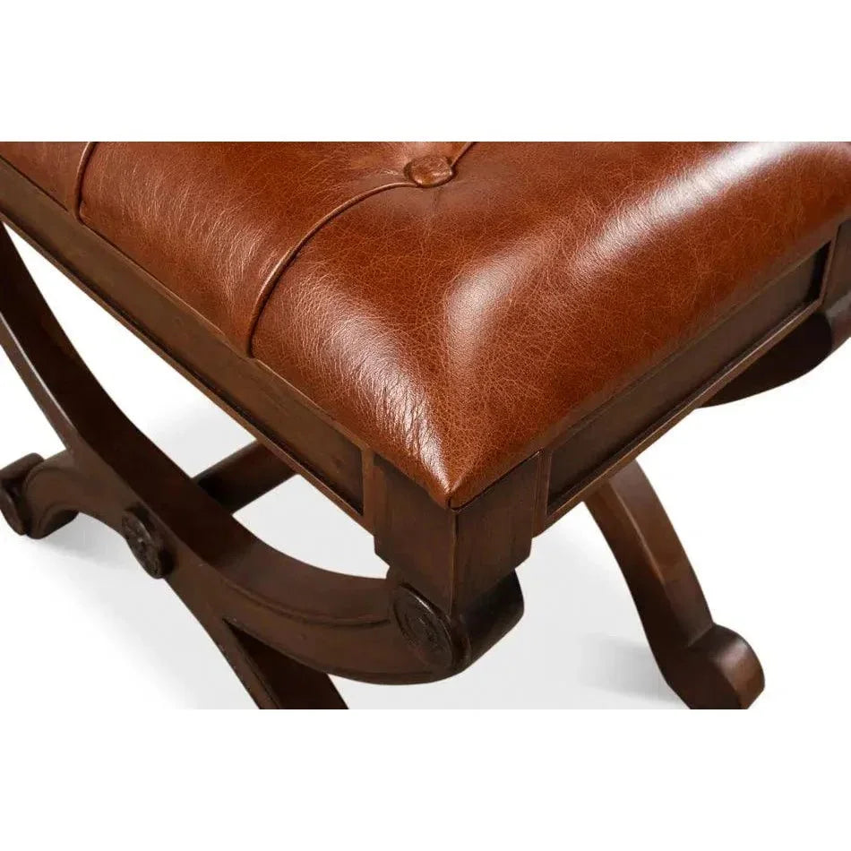 Empire Stool With Leather - LOOMLAN - Sarreid - Poufs and Stools