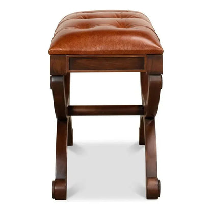 Empire Stool With Leather - LOOMLAN - Sarreid - Poufs and Stools