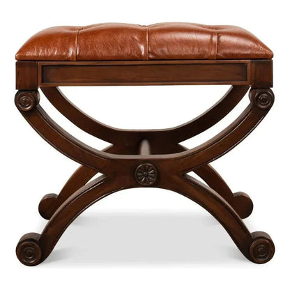 Empire Stool With Leather - LOOMLAN - Sarreid - Poufs and Stools