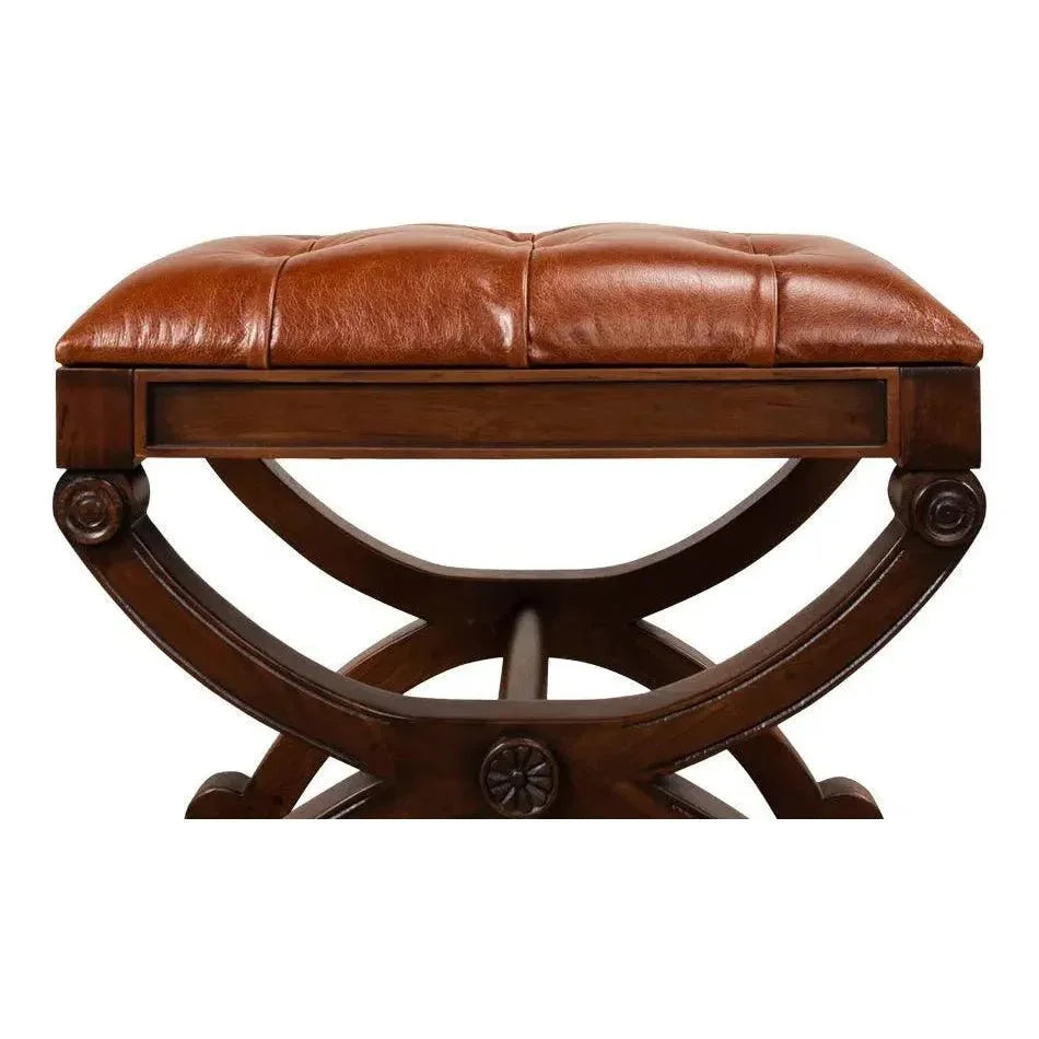 Empire Stool With Leather - LOOMLAN - Sarreid - Poufs and Stools