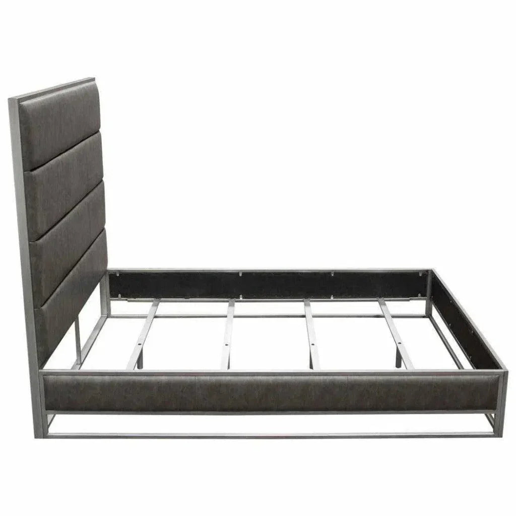 Empire Weathered Grey Leather Bed Frame - LOOMLAN - Diamond Sofa - Beds