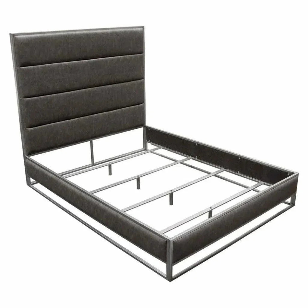 Empire Weathered Grey Leather Bed Frame - LOOMLAN - Diamond Sofa - Beds