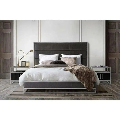 Empire Weathered Grey Leather Bed Frame - LOOMLAN - Diamond Sofa - Beds