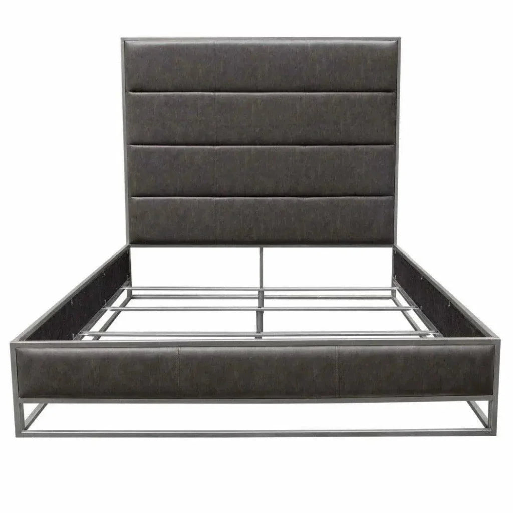 Empire Weathered Grey Leather Bed Frame - LOOMLAN - Diamond Sofa - Beds