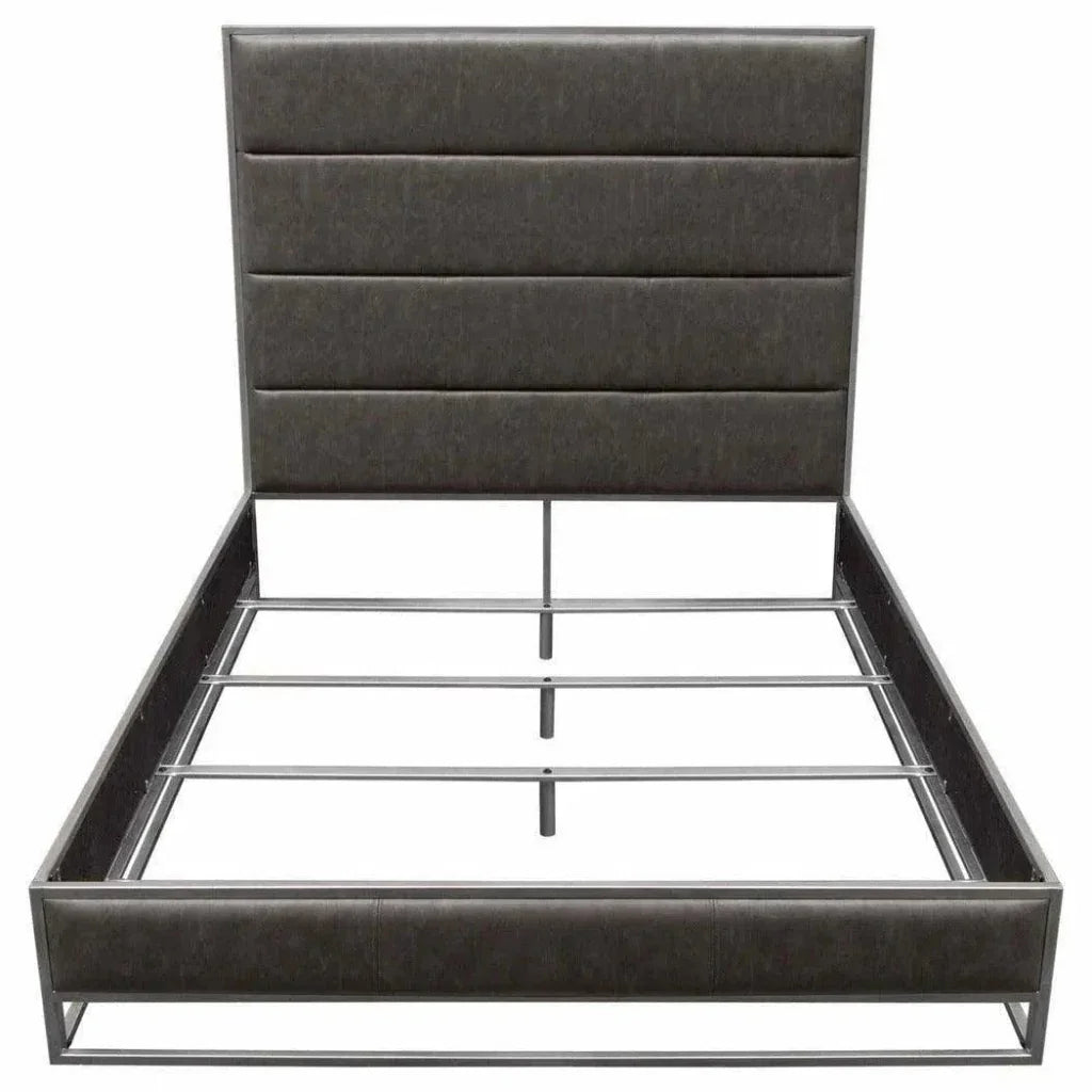 Empire Weathered Grey Leather Bed Frame - LOOMLAN - Diamond Sofa - Beds