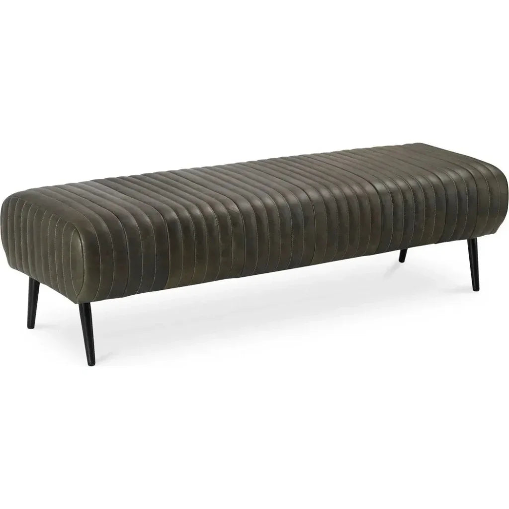 Endora Grain Leather & Iron Coffee Black Bench - LOOMLAN - Moe's Home - Bedroom Benches