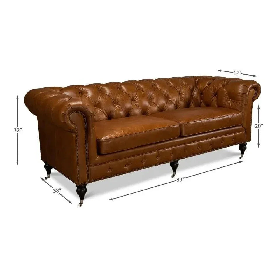 English Chesterfield Club Sofa Cuba Brown - LOOMLAN - Sarreid - Sofas & Loveseats