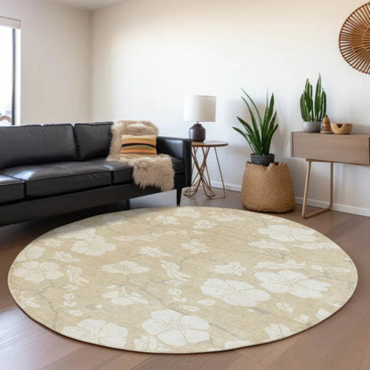 Ensa Beige Washable Indoor-Outdoor Rug-Outdoor Rugs-LOOMLAN Rugs-LOOMLAN