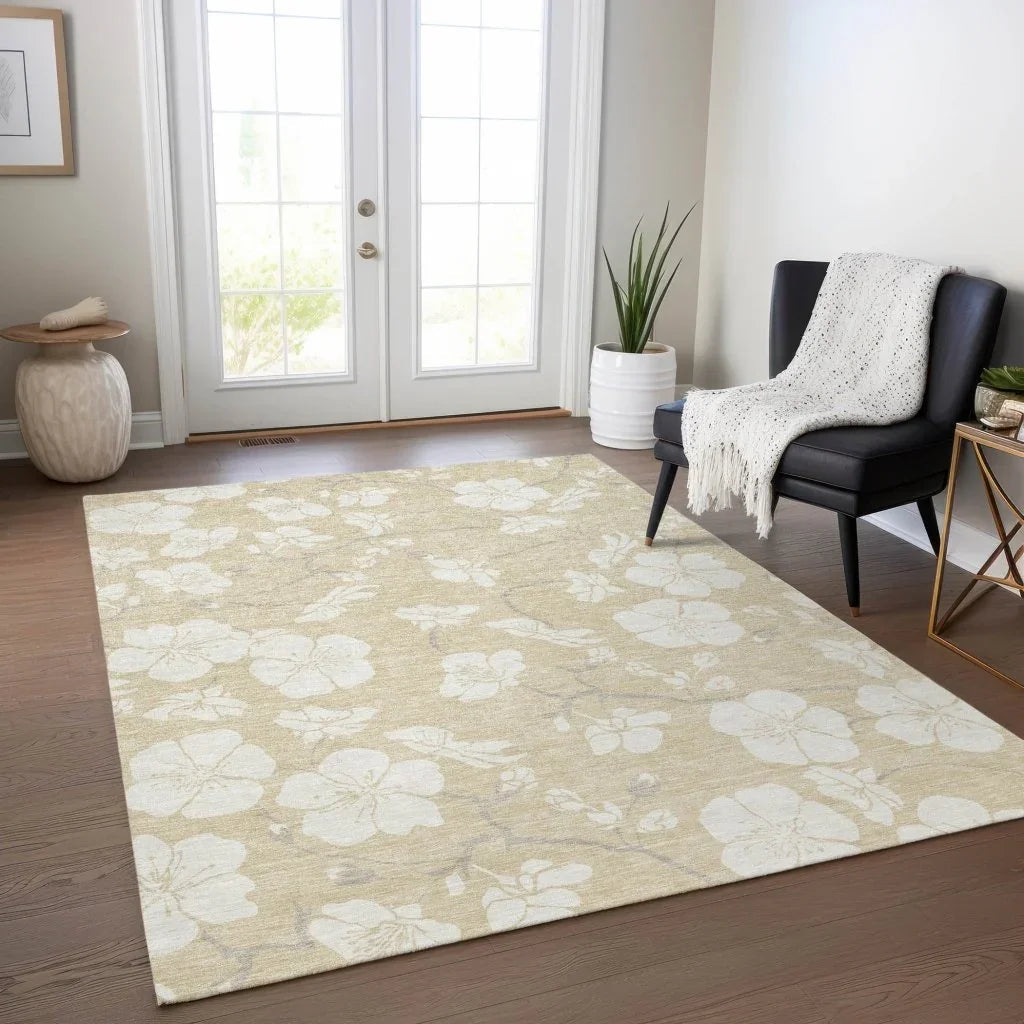 Ensa Beige Washable Indoor-Outdoor Rug-Outdoor Rugs-LOOMLAN Rugs-LOOMLAN