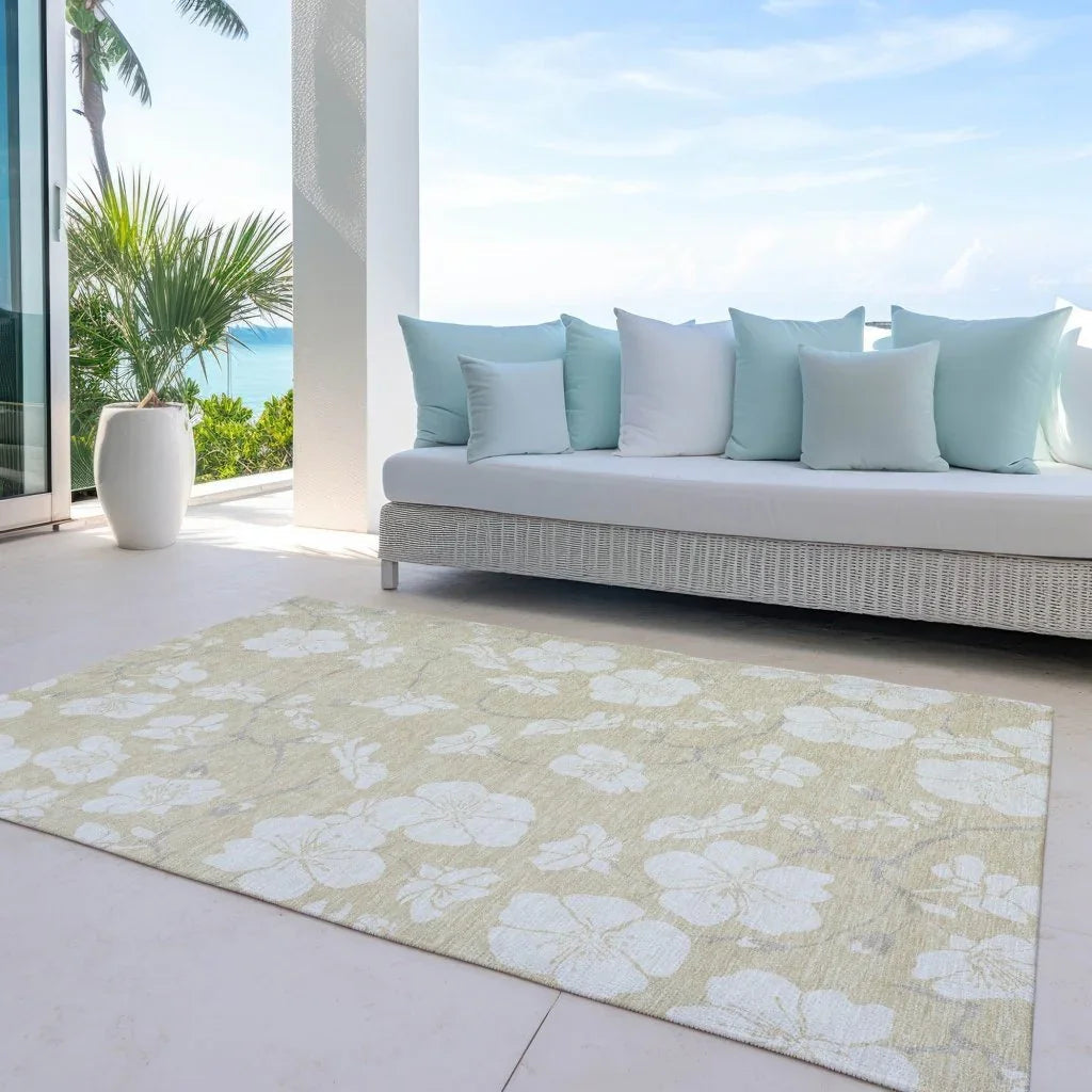 Ensa Beige Washable Indoor-Outdoor Rug-Outdoor Rugs-LOOMLAN Rugs-LOOMLAN