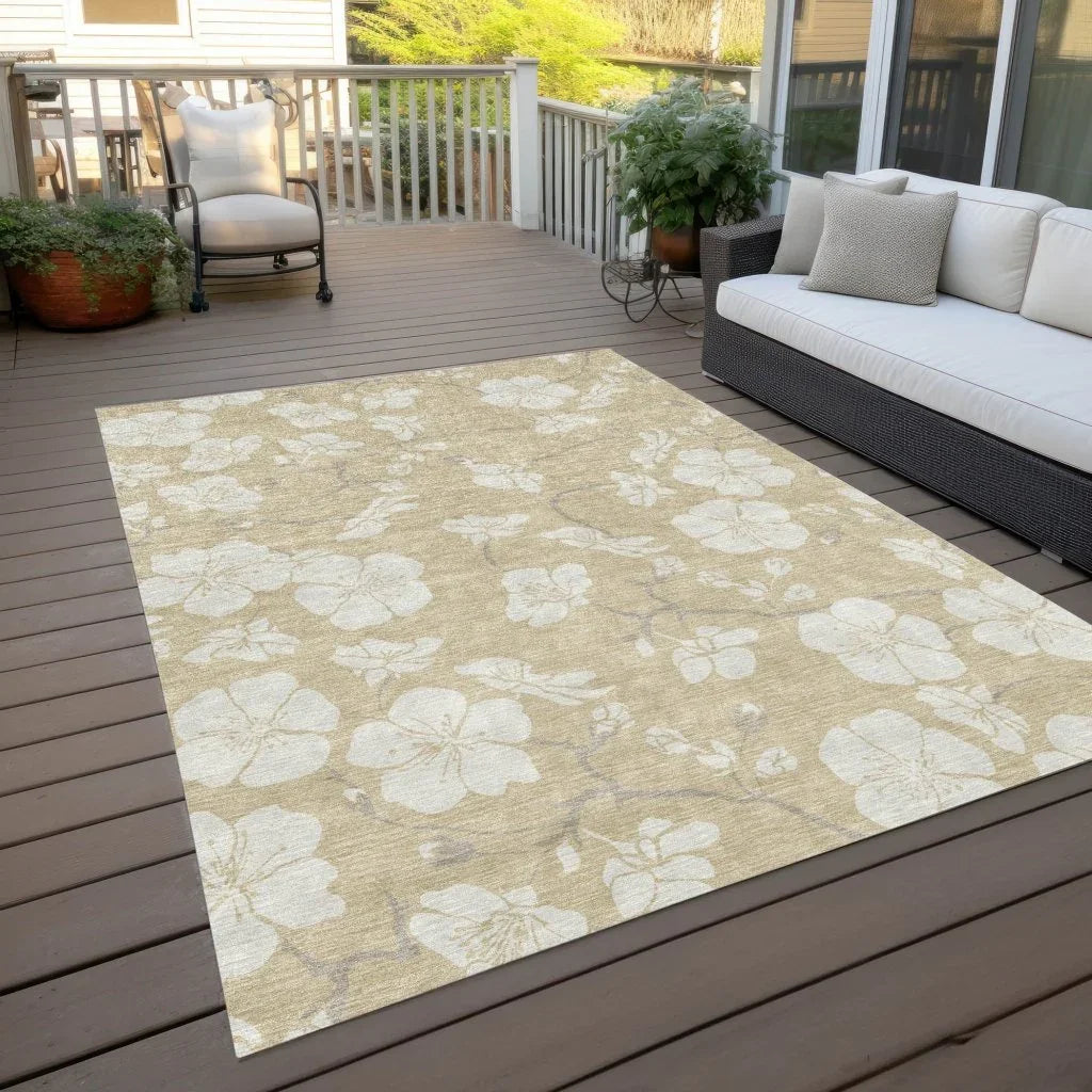 Ensa Beige Washable Indoor-Outdoor Rug-Outdoor Rugs-LOOMLAN Rugs-LOOMLAN