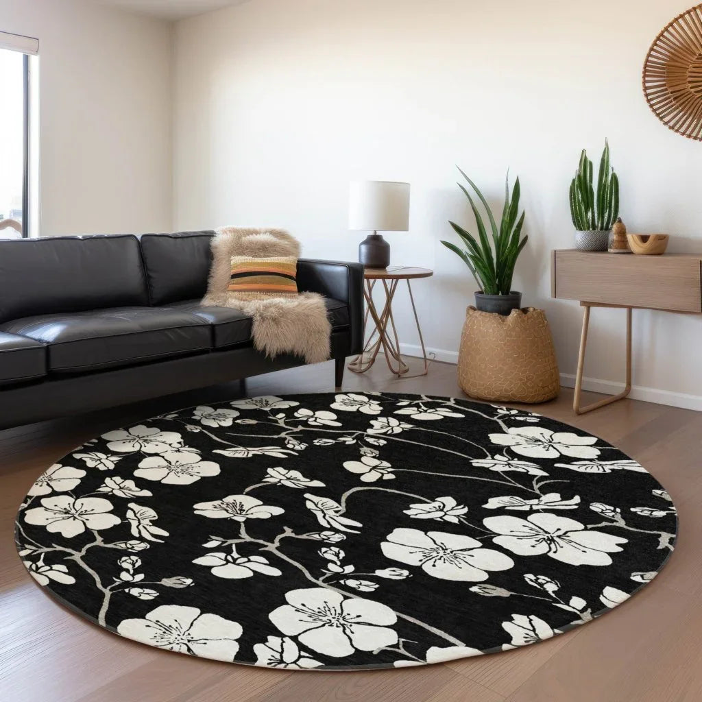 Ensa Black Washable Indoor-Outdoor Rug-Outdoor Rugs-LOOMLAN Rugs-LOOMLAN