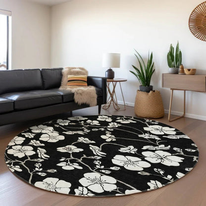 Ensa Black Washable Indoor-Outdoor Rug-Outdoor Rugs-LOOMLAN Rugs-LOOMLAN