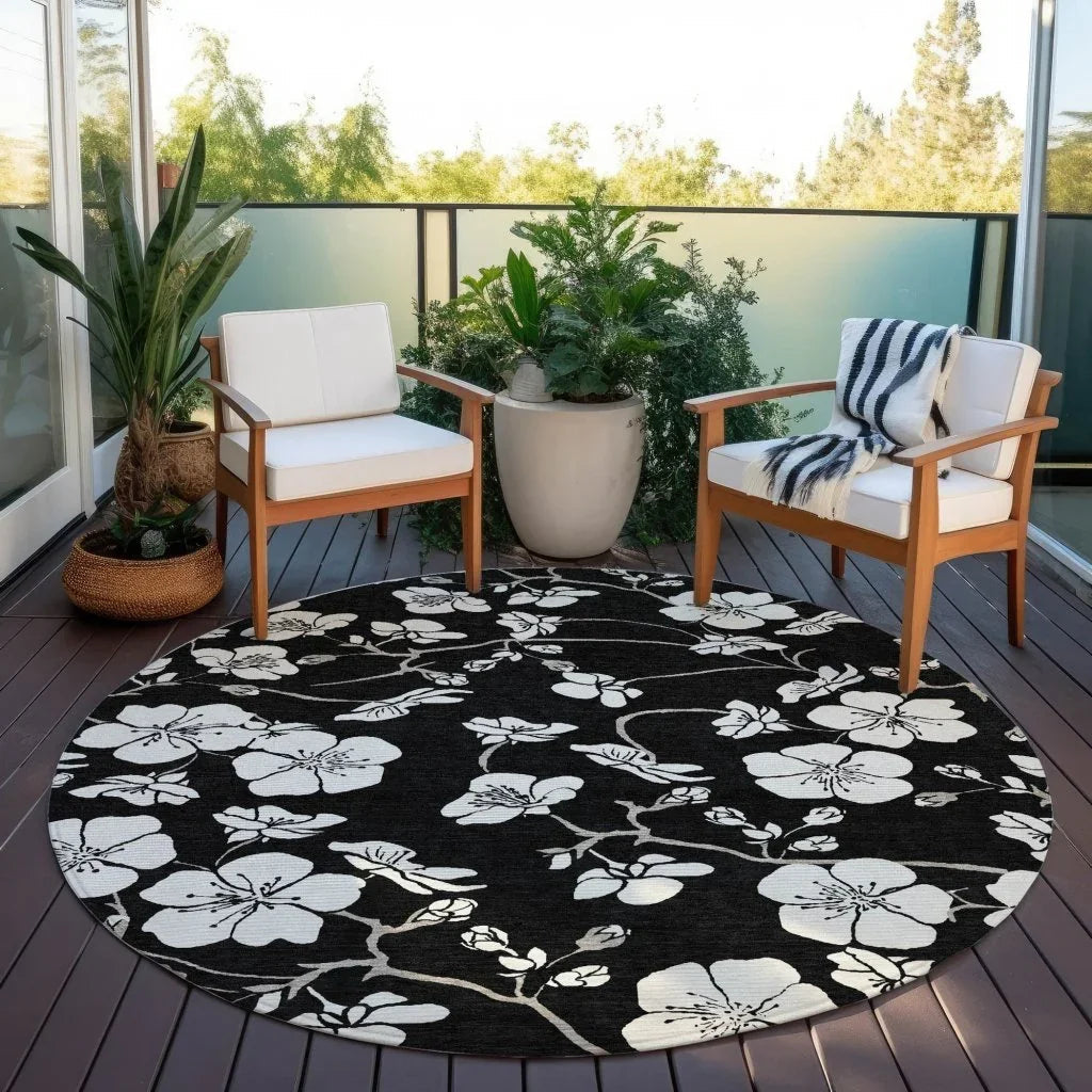 Ensa Black Washable Indoor-Outdoor Rug-Outdoor Rugs-LOOMLAN Rugs-LOOMLAN