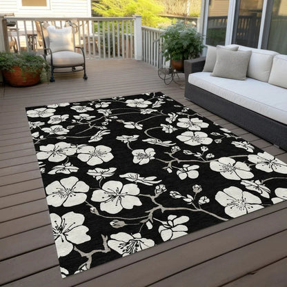 Ensa Black Washable Indoor-Outdoor Rug-Outdoor Rugs-LOOMLAN Rugs-LOOMLAN