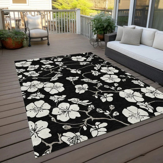 Ensa Black Washable Indoor-Outdoor Rug-Outdoor Rugs-LOOMLAN Rugs-LOOMLAN