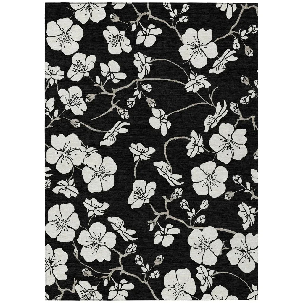 Ensa Black Washable Indoor-Outdoor Rug-Outdoor Rugs-LOOMLAN Rugs-2'6" x 3'10"-LOOMLAN