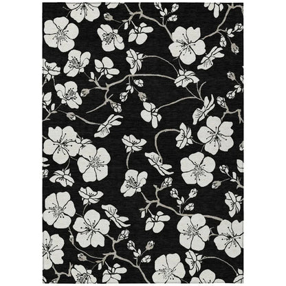 Ensa Black Washable Indoor-Outdoor Rug-Outdoor Rugs-LOOMLAN Rugs-2'6" x 3'10"-LOOMLAN