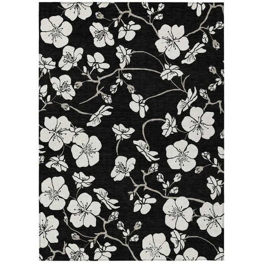 Ensa Black Washable Indoor-Outdoor Rug-Outdoor Rugs-LOOMLAN Rugs-2'6" x 3'10"-LOOMLAN