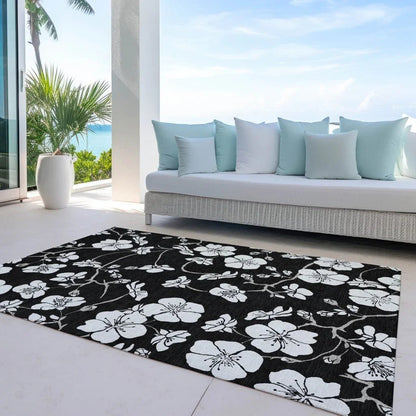 Ensa Black Washable Indoor-Outdoor Rug-Outdoor Rugs-LOOMLAN Rugs-LOOMLAN