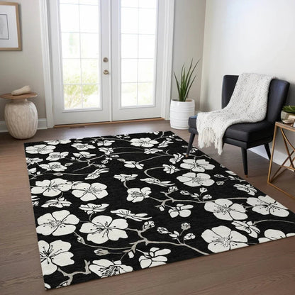 Ensa Black Washable Indoor-Outdoor Rug-Outdoor Rugs-LOOMLAN Rugs-LOOMLAN