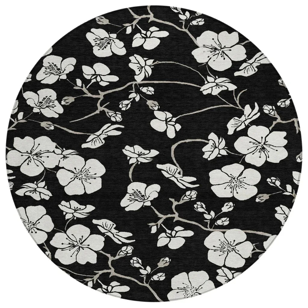 Ensa Black Washable Indoor-Outdoor Rug-Outdoor Rugs-LOOMLAN Rugs-8' x 8'-LOOMLAN