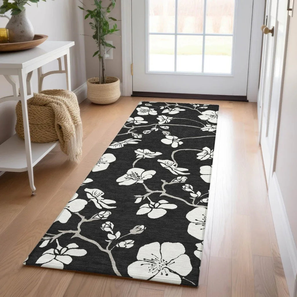 Ensa Black Washable Indoor-Outdoor Rug-Outdoor Rugs-LOOMLAN Rugs-LOOMLAN