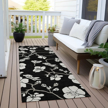 Ensa Black Washable Indoor-Outdoor Rug-Outdoor Rugs-LOOMLAN Rugs-LOOMLAN