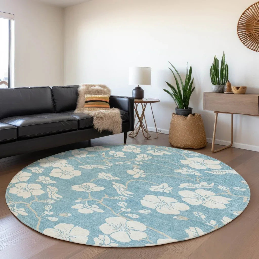 Ensa Blue Washable Indoor-Outdoor Rug-Outdoor Rugs-LOOMLAN Rugs-LOOMLAN