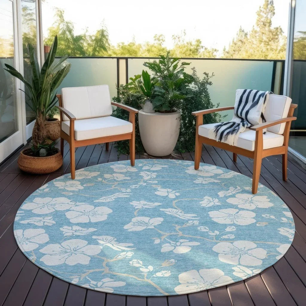 Ensa Blue Washable Indoor-Outdoor Rug-Outdoor Rugs-LOOMLAN Rugs-LOOMLAN