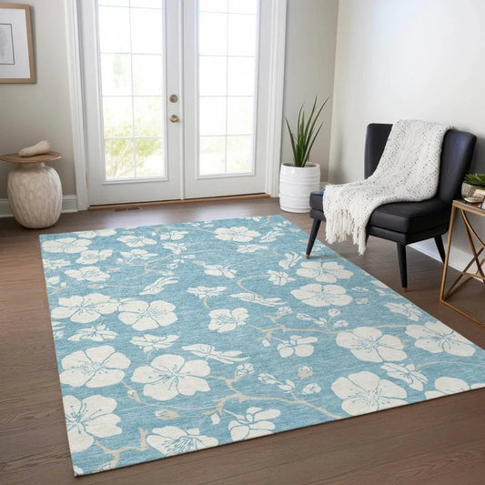Ensa Blue Washable Indoor-Outdoor Rug-Outdoor Rugs-LOOMLAN Rugs-LOOMLAN