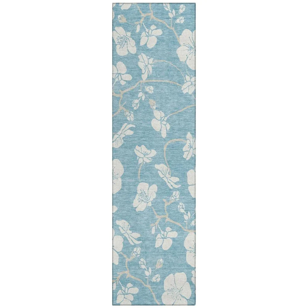 Ensa Blue Washable Indoor-Outdoor Rug-Outdoor Rugs-LOOMLAN Rugs-2'3" x 7'6"-LOOMLAN