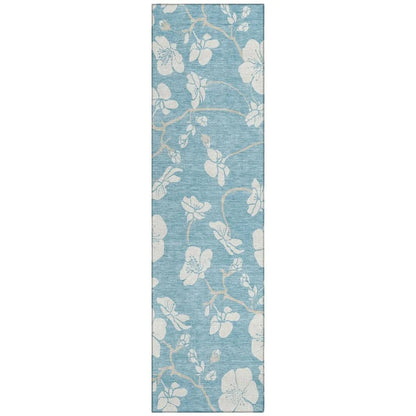 Ensa Blue Washable Indoor-Outdoor Rug-Outdoor Rugs-LOOMLAN Rugs-2'3" x 7'6"-LOOMLAN