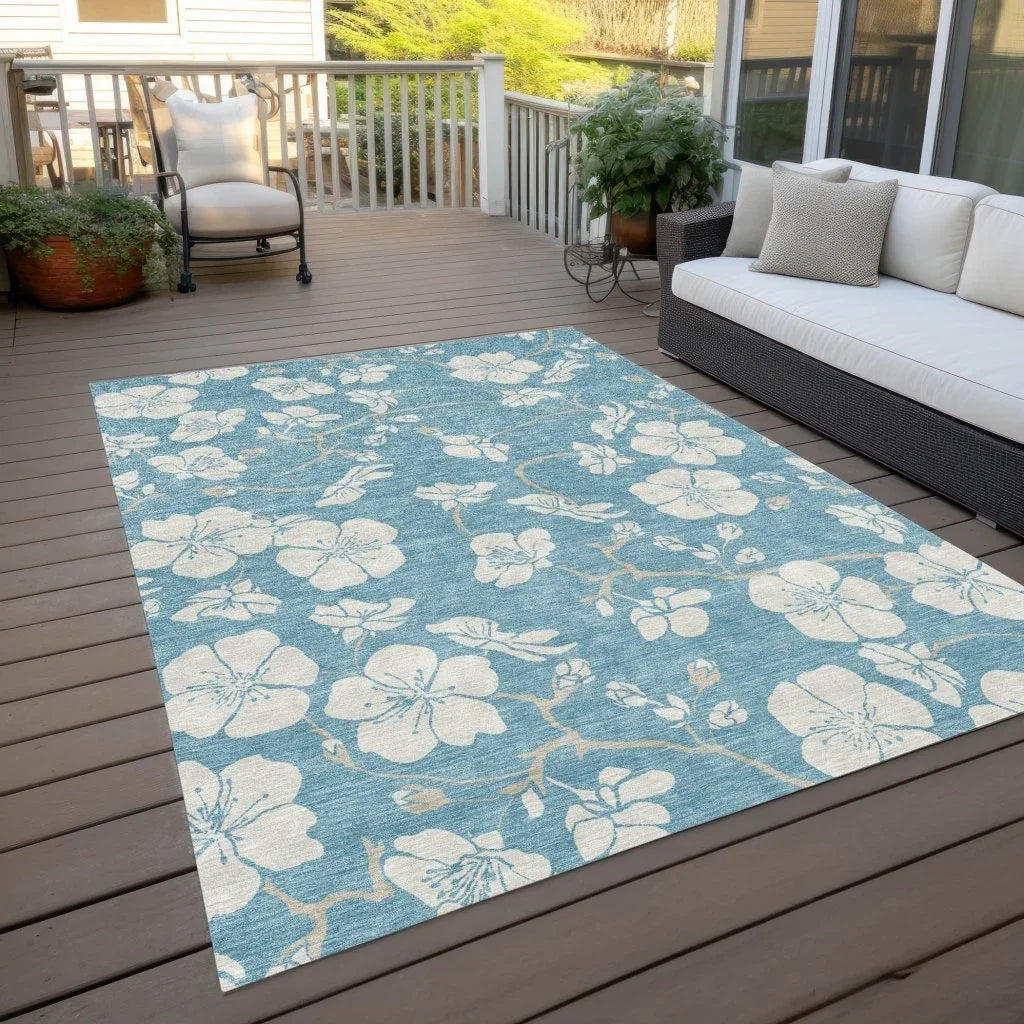 Ensa Blue Washable Indoor-Outdoor Rug-Outdoor Rugs-LOOMLAN Rugs-LOOMLAN