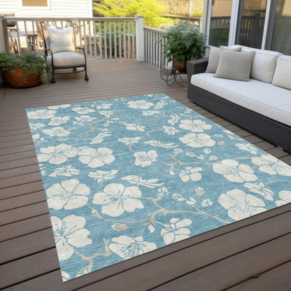 Ensa Blue Washable Indoor-Outdoor Rug-Outdoor Rugs-LOOMLAN Rugs-LOOMLAN