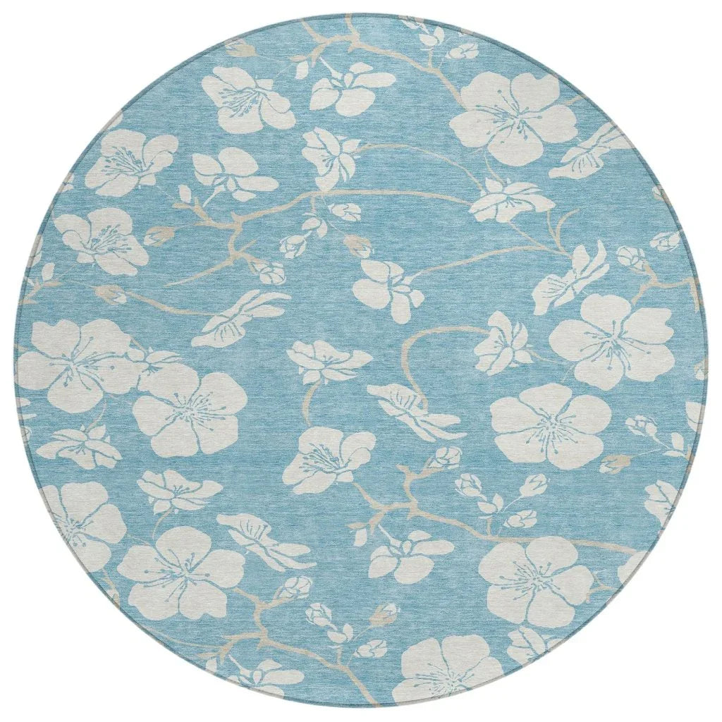 Ensa Blue Washable Indoor-Outdoor Rug-Outdoor Rugs-LOOMLAN Rugs-8' x 8'-LOOMLAN
