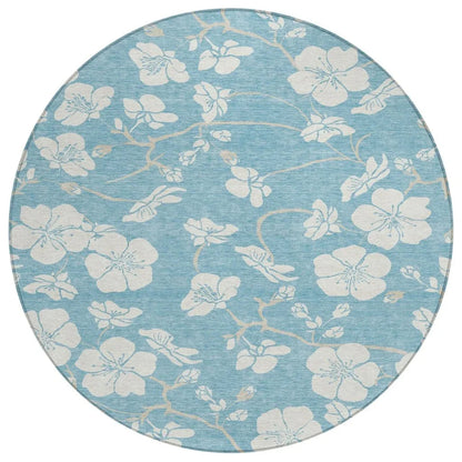 Ensa Blue Washable Indoor-Outdoor Rug-Outdoor Rugs-LOOMLAN Rugs-8' x 8'-LOOMLAN