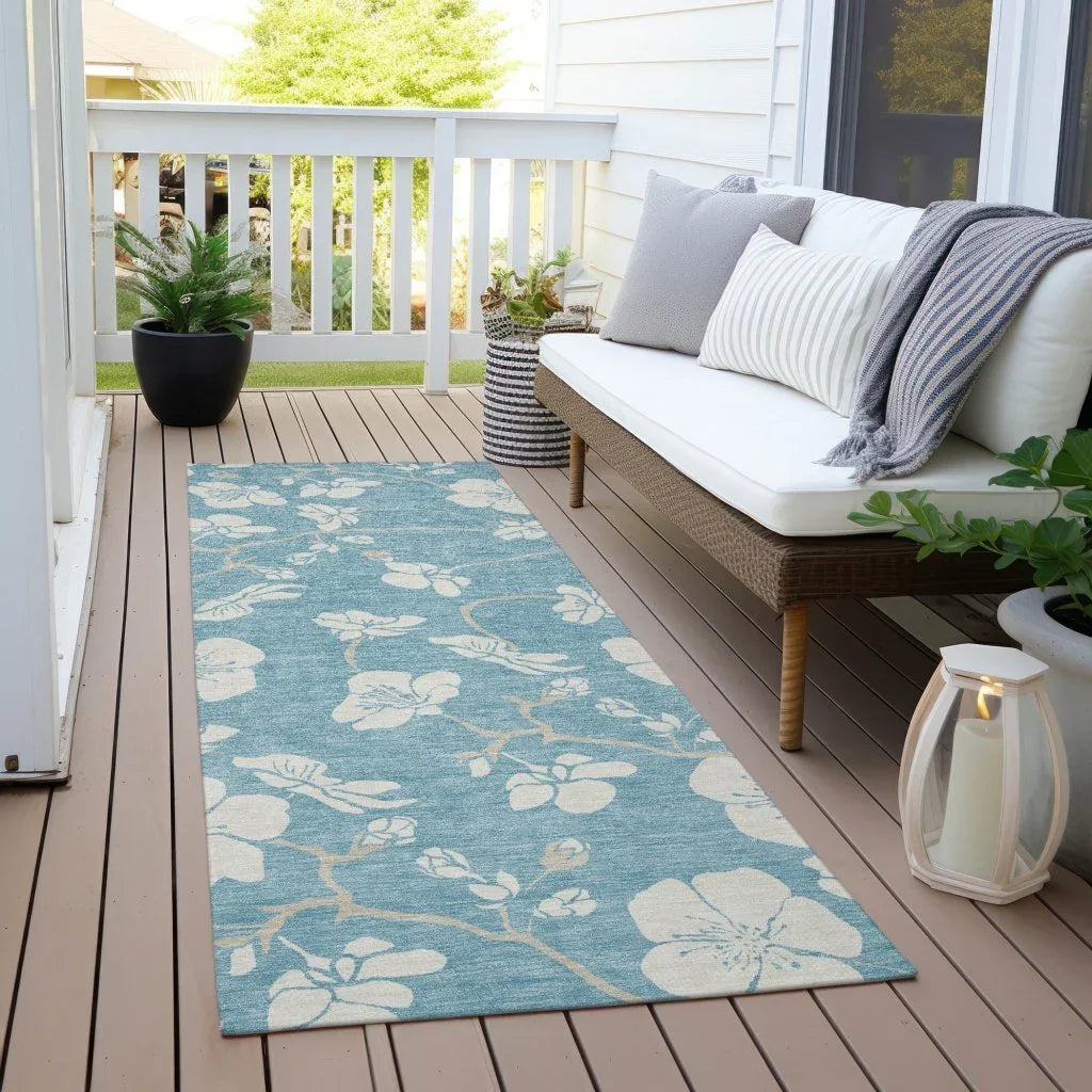 Ensa Blue Washable Indoor-Outdoor Rug-Outdoor Rugs-LOOMLAN Rugs-LOOMLAN